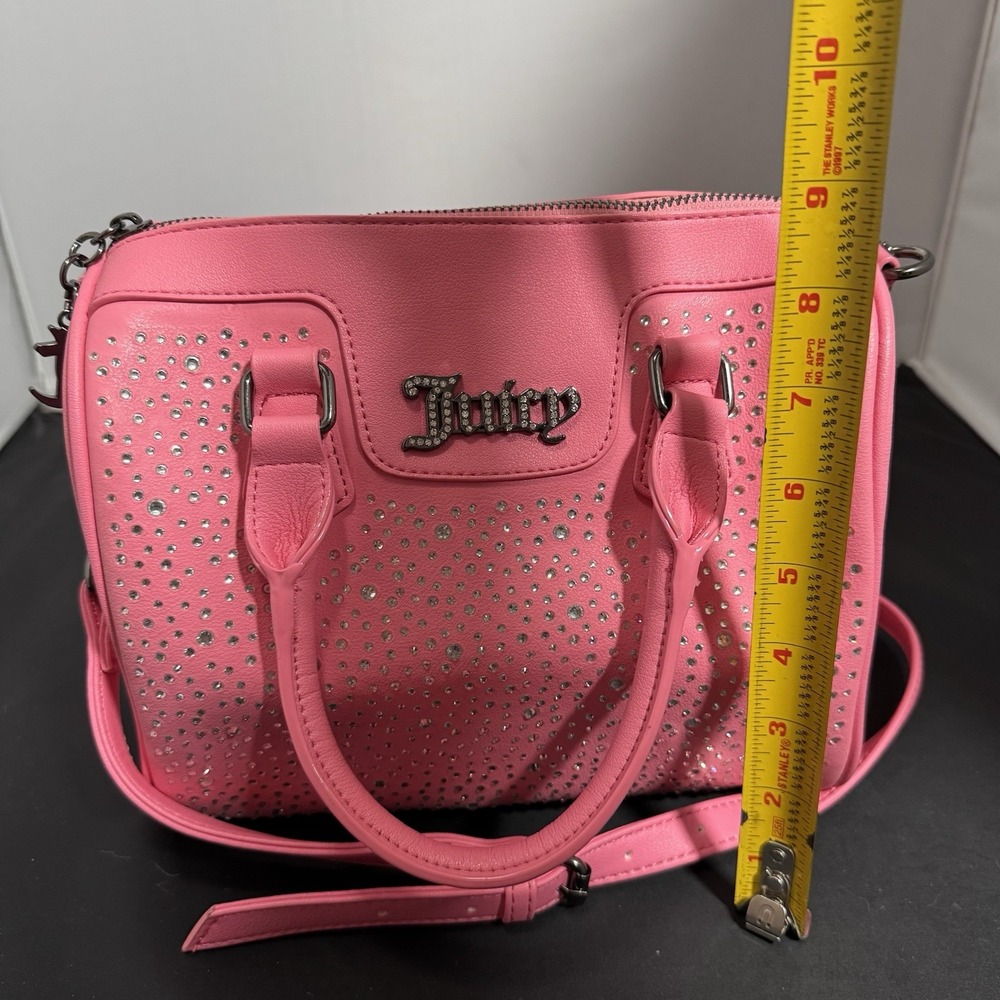 Juicy Couture Pink Embossed Heart Satchel Crossbody Bag Handbag Embellished Y2K - Picture 8 of 12